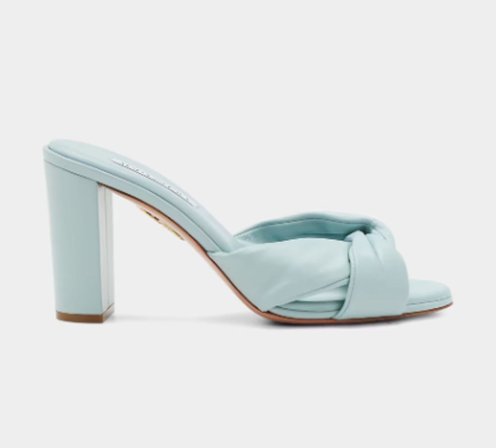 Aquazzura Olie Lambskin Leather Knotted Slide Mule Sandal Light Blue Women EU 40